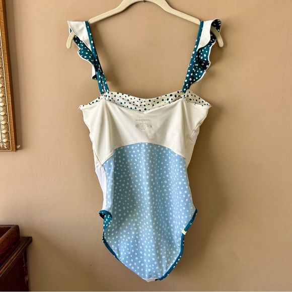 Summersalt The Ruffle Oasis One Piece Swimsuit On The Dot Seaweed Green White 8 - Picture 12 of 14
